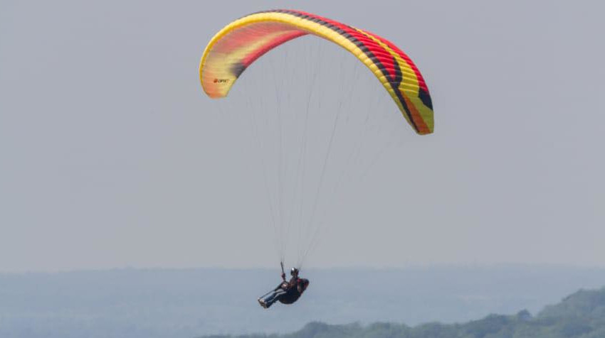 Paragliding over greenery