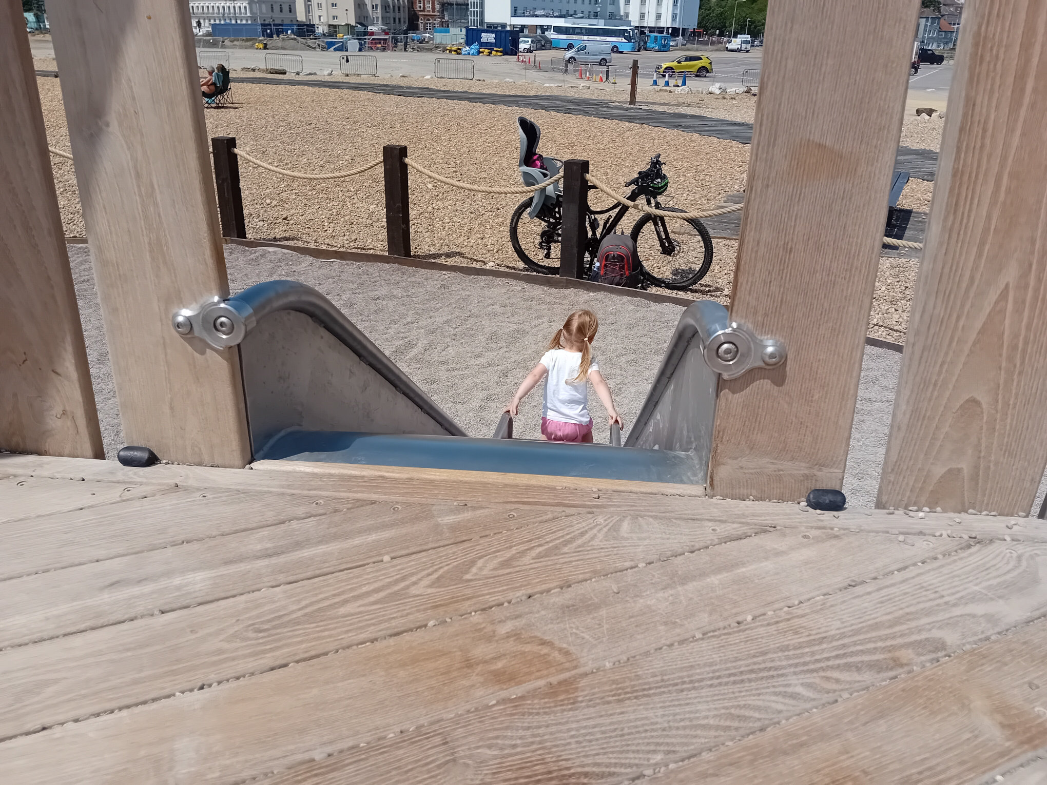 Beachside playground bottom of slide