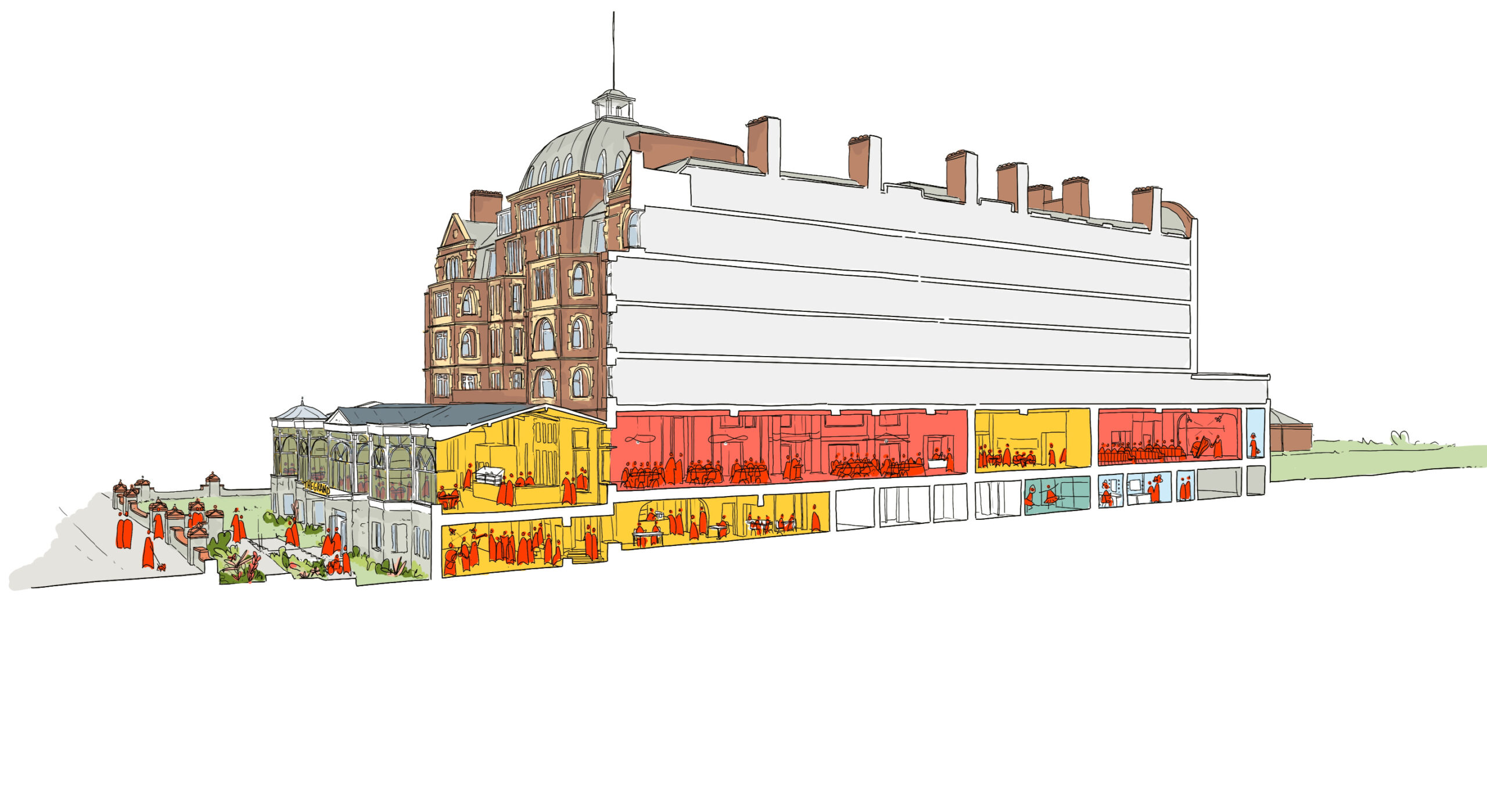 The Grand Haworth Tompkins Sketches Long Section Scaled